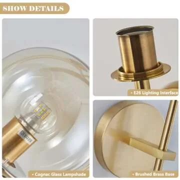 Fulesi Modern Wall Sconce Mid Century Style with Glass Shade Brass Finish Home Decor Wall Light Amber Bathroom Vanity Wall Light