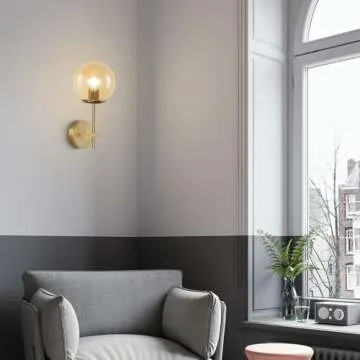 Fulesi Modern Wall Sconce Mid Century Style with Glass Shade Brass Finish Home Decor Wall Light Amber Bathroom Vanity Wall Light