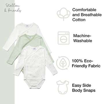 Stellou Unisex Long-Sleeve Bodysuit Pack for Babies