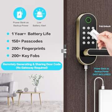 Keyless-Entry Fingerprint Smart Door Lock: Sifely Digital Electronic Lock with Code Passcode, Electric Door Knob, Biometric Door Handle Lock, Perfect for Exterior/Interior/Entry/Bedroom Doors (Gold)