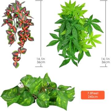 KATUMO Reptile Plants - 3 PCS Hanging Plants with Suction Cups for Reptile Habitats