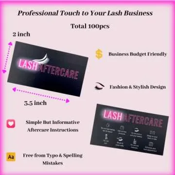 Lash Extension Aftercare Instructions Cards 100 Pack Eyelash After Care Card for Business Client Double Sided Size 3.5 x 2 inches Pink & Black (3.5 * 2 ”, Pink & Black)
