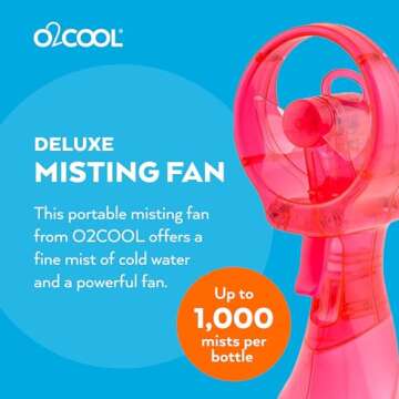 O2COOL Deluxe Handheld Battery Powered Water Misting Fan (Raspberry)