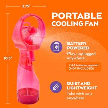O2COOL Deluxe Handheld Battery Powered Water Misting Fan (Raspberry)