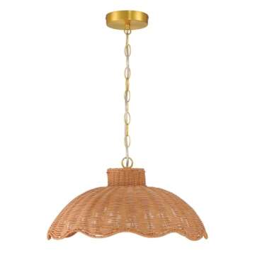 Creative Co-Op 60-Watt Small Scalloped Rattan Pendant Lighting, Natural