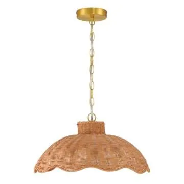 Creative Co-Op 60-Watt Small Scalloped Rattan Pendant Lighting, Natural