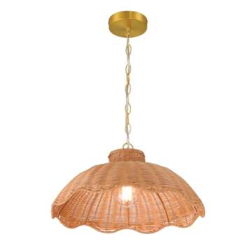 Creative Co-Op 60-Watt Small Scalloped Rattan Pendant Lighting, Natural