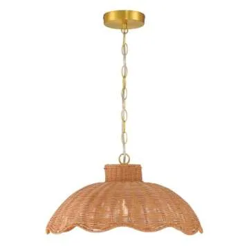Creative Co-Op 60-Watt Small Scalloped Rattan Pendant Lighting, Natural
