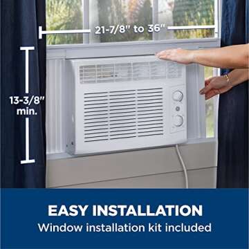 GE Window Air Conditioner Unit, 5,000 BTU for Small Rooms up to 150 sq ft. with Manual Adjustable Fa...