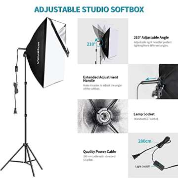 Photography Softbox Lighting Kit, Vevelux Soft Box Continuous Lighting System with 3000-6600K Dimming LED Bulbs & Remote, Photo Video Studio Equipment for Video Recording Product Portrait Shooting