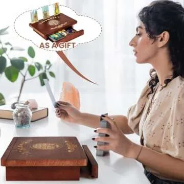 Briwooody Altar Table with Drawer and Tarot Card Holder, Wooden Small Altar Table for Spiritual Meditation Buddhist Moon Phases Life Tree Engraved Wiccan Witchy Decor, 12" x 8"