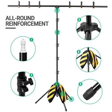 Coliflor T-Shape Portable Backdrop Stand – 8x5.3ft Adjustable Photo Background Stand Kit, Sturdy Small Back Drop Holder with 6 Spring Clamps, Sandbag, Carry Bag for Party, Photography and Video Studio