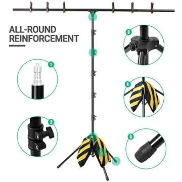 Coliflor T-Shape Portable Backdrop Stand – 8x5.3ft Adjustable Photo Background Stand Kit, Sturdy Small Back Drop Holder with 6 Spring Clamps, Sandbag, Carry Bag for Party, Photography and Video Studio