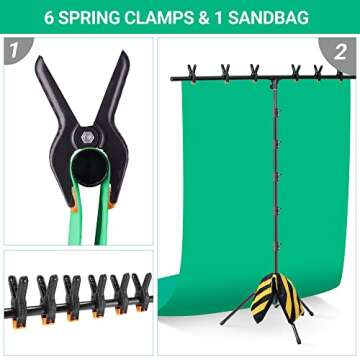 Coliflor T-Shape Portable Backdrop Stand – 8x5.3ft Adjustable Photo Background Stand Kit, Sturdy Small Back Drop Holder with 6 Spring Clamps, Sandbag, Carry Bag for Party, Photography and Video Studio