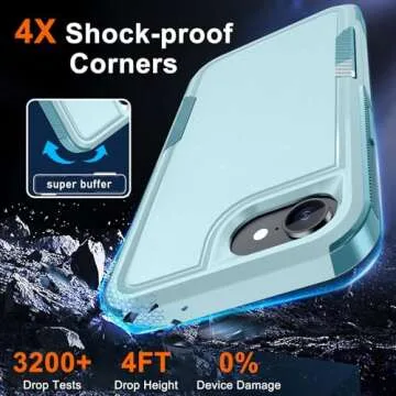 RMOCR for iPhone 16E Case with Screen Protector,Military Grade Heavy Duty Shockproof Phone Cover with Wrist Lanyard Strap for iPhone 16E 2025 Released,Mint Green