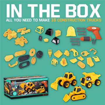 ToyVelt 16 in 3 Construction Take Apart Toys Trucks for 4 Year Old Boys STEM Tractor Toys for 3 Year Old Boys, Best Birthday for Boys & Girls Ages 3-12 Years Old - Updated 2021