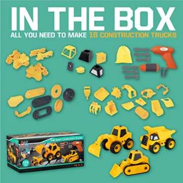 ToyVelt 16 in 3 Construction Take Apart Toys Trucks for 4 Year Old Boys STEM Tractor Toys for 3 Year Old Boys, Best Birthday for Boys & Girls Ages 3-12 Years Old - Updated 2021