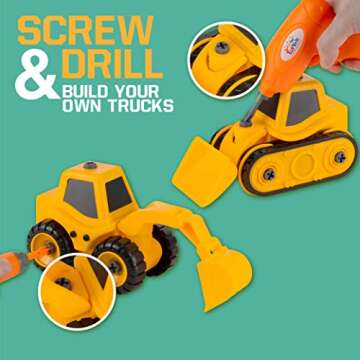 ToyVelt 16 in 3 Construction Take Apart Toys Trucks for 4 Year Old Boys STEM Tractor Toys for 3 Year Old Boys, Best Birthday for Boys & Girls Ages 3-12 Years Old - Updated 2021