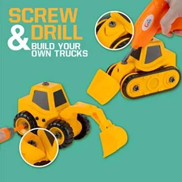 ToyVelt 16 in 3 Construction Take Apart Toys Trucks for 4 Year Old Boys STEM Tractor Toys for 3 Year Old Boys, Best Birthday for Boys & Girls Ages 3-12 Years Old - Updated 2021