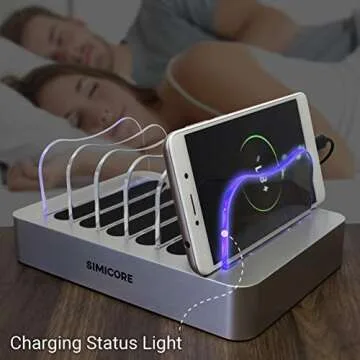 Simicore Charging Station for Multiple Devices, Certified 6 USB 50W 10A Fast Charging Dock, Non-Slip Surface, Smart Phones, Tablets, Watch, Other Electronics Organizer