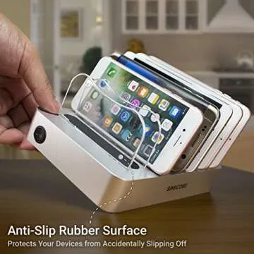Simicore Charging Station for Multiple Devices, Certified 6 USB 50W 10A Fast Charging Dock, Non-Slip Surface, Smart Phones, Tablets, Watch, Other Electronics Organizer
