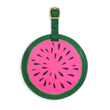 Ban.do Getaway Circle Suitcase Tag for Travel, Durable Vegan Leather Luggage Identifier, Watermelon