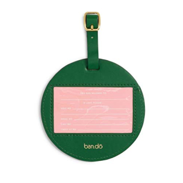 Ban.do Getaway Circle Suitcase Tag for Travel, Durable Vegan Leather Luggage Identifier, Watermelon