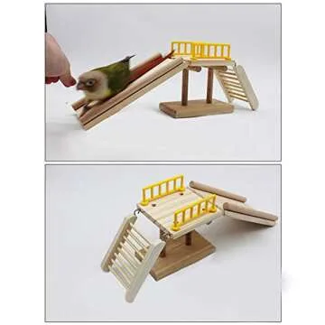 QBLEEV Bird Toys, Slide Training Ladder Trick Parrots Toys, Intelligence Educational Prop Table Cage Top Foot Toys, Birds Perch Platform for Conures Parakeets Cockatiels