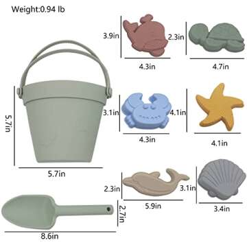 Fikokuku Silicone Beach Toys Baby Beach Essentials Beach Accessories for Kids Travel Beach Sand Toy Molds Shovel and Bucket Set-Toddler Outdoor Pool Summer Playset -8PC (Green)