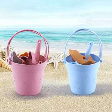 Fikokuku Silicone Beach Toys Baby Beach Essentials Beach Accessories for Kids Travel Beach Sand Toy Molds Shovel and Bucket Set-Toddler Outdoor Pool Summer Playset -8PC (Green)