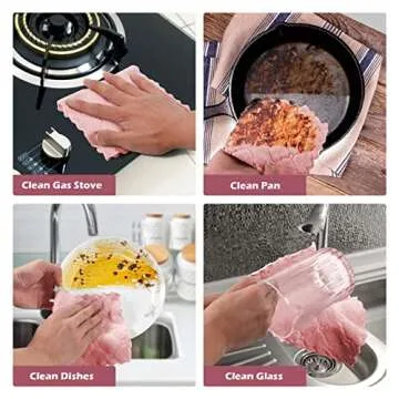 UMANI 12 Pack Kitchen Dish Cloths, Ultra Soft Absorbent Quick Drying Dish Towels, Nonstick Oil Microfiber Cleaning Cloth, Machine Washable Coral Fleece Cleaning Rags (Pink)