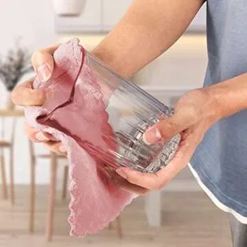 UMANI 12 Pack Kitchen Dish Cloths, Ultra Soft Absorbent Quick Drying Dish Towels, Nonstick Oil Microfiber Cleaning Cloth, Machine Washable Coral Fleece Cleaning Rags (Pink)