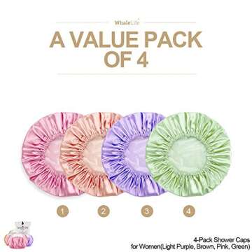 Shower Cap Set 4 Pack - Eco-Friendly Satin Double Layer EVA Waterproof Caps