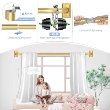 Gold Wrap Around Curtain Rods,Gold Curtain Rods for windows 48 to 84 Inch(4-7Ft),Adjustable Blackout...