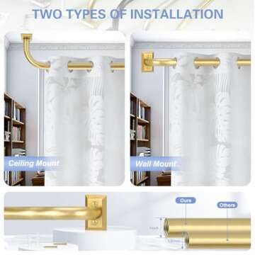 Gold Wrap Around Curtain Rods,Gold Curtain Rods for windows 48 to 84 Inch(4-7Ft),Adjustable Blackout Curtain Rod,1 Inch Diameter Window Curtains Rod,Room Darkening Drapery Rods 48-90",Brushed Gold