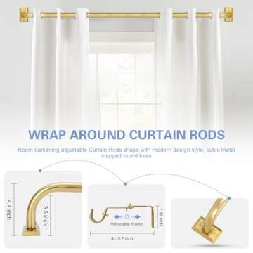 Gold Wrap Around Curtain Rods,Gold Curtain Rods for windows 48 to 84 Inch(4-7Ft),Adjustable Blackout Curtain Rod,1 Inch Diameter Window Curtains Rod,Room Darkening Drapery Rods 48-90",Brushed Gold