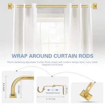 Gold Wrap Around Curtain Rods,Gold Curtain Rods for windows 48 to 84 Inch(4-7Ft),Adjustable Blackout Curtain Rod,1 Inch Diameter Window Curtains Rod,Room Darkening Drapery Rods 48-90",Brushed Gold