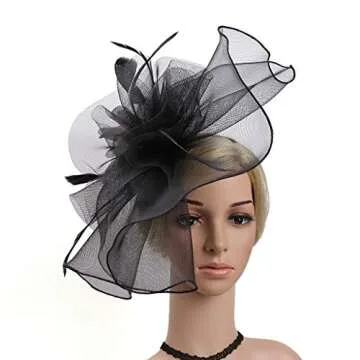 RZTA Women's Fascinators Hat for Women Tea Party Headband Wedding Cocktail Flower Mesh Feathers Hair Clip (A1-Black)