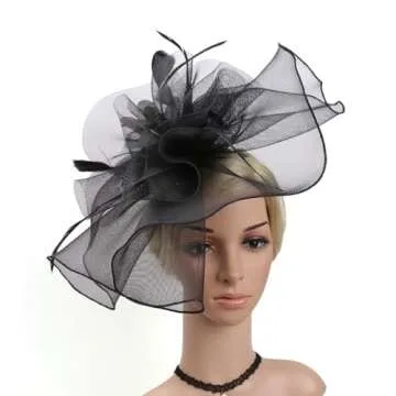 RZTA Women's Fascinators Hat for Women Tea Party Headband Wedding Cocktail Flower Mesh Feathers Hair Clip (A1-Black)
