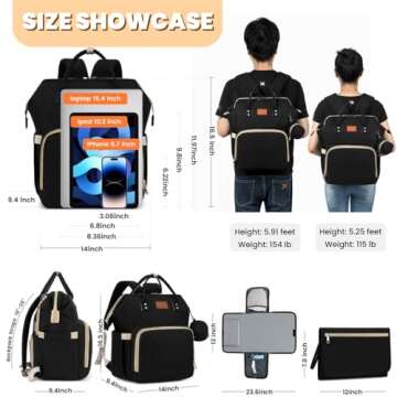 ROSEGIN Diaper Bag Backpack with Changing Pad Pacifier Case, Baby Bag for Boy Girl Toddler - Large, Stylish, Waterproof Travel Diaper Bag for Mom - Baby Shower Gifts - Black