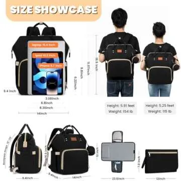 ROSEGIN Diaper Bag Backpack with Changing Pad Pacifier Case, Baby Bag for Boy Girl Toddler - Large, Stylish, Waterproof Travel Diaper Bag for Mom - Baby Shower Gifts - Black