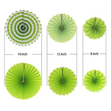 ADLKGG Party Hanging Paper Fans Set, Green Round Pattern Paper Garlands Decoration for Birthday Wedd...