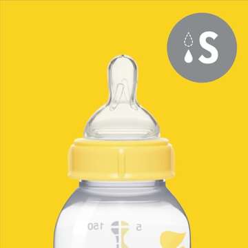 Medela Slow Flow Feeding & Storage Bottles, 3 Pack of 5 Ounce Bottle with Nipple, Lids, Wide Base Collars, and Travel Caps, Made Without BPA
