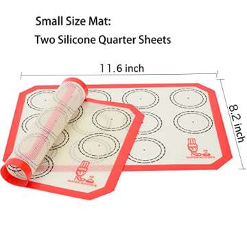 Non Stick Silicone Baking Mat Quarter Sheet Macaron - 8.2"x11.6",Set of 2 Toaster Oven Liners For Pi...