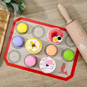 Non Stick Silicone Baking Mat Quarter Sheet Macaron - 8.2"x11.6",Set of 2 Toaster Oven Liners For Pizza/Cookie and Bread Making, Red,By Folksy Super Kitchen (Red)