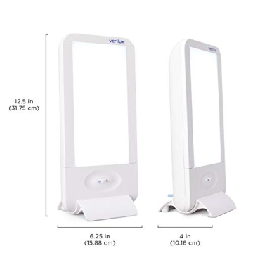 Verilux HappyLight Full-Size - UV-Free Therapy Lamp, Bright White Light with 10,000 Lux, Adjustable Brightness, 2 Interchangeable Lenses, Detachable Stand, and Wall Mountable