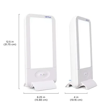 Verilux HappyLight Full-Size - UV-Free Therapy Lamp, Bright White Light with 10,000 Lux, Adjustable Brightness, 2 Interchangeable Lenses, Detachable Stand, and Wall Mountable