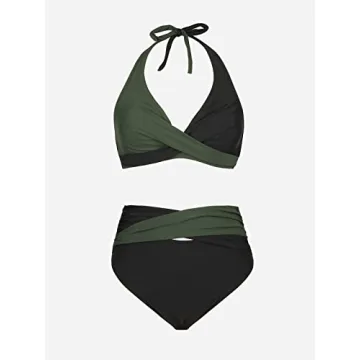 CUPSHE Bikini Set High Waisted Halter Back Color Block