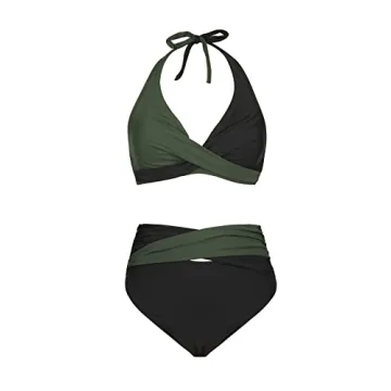 CUPSHE Bikini Set High Waisted Halter Back Color Block