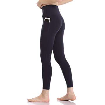 Colorfulkoala Women's High Waisted Tummy Control Workout Leggings 7/8 Length Yoga Pants with Pockets (S, Navy)